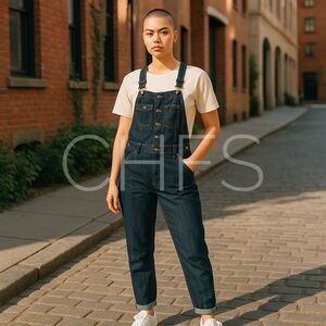 WRAP LONDON Overalls Black Denim Cotton Raw Hem Skinny Leg Women’s Size 6